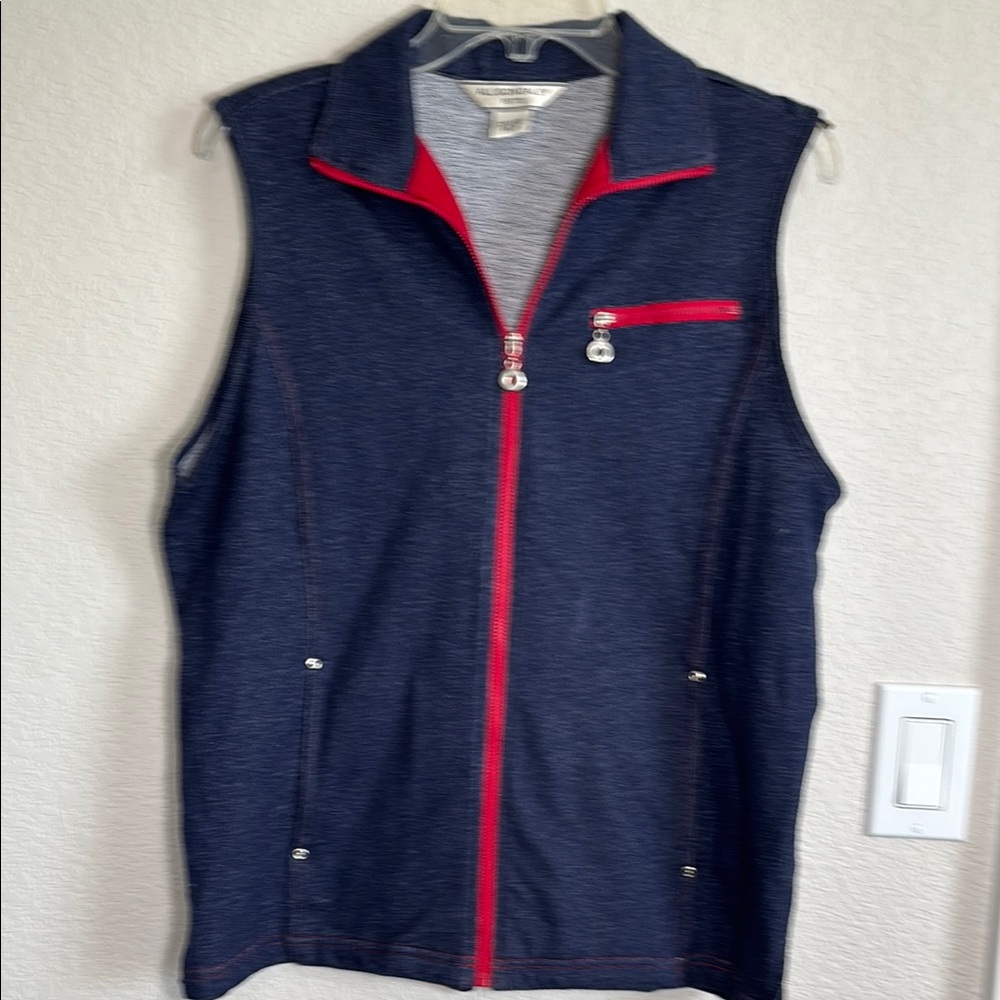 Allison Daley Navy Blue Vest with Red Accents